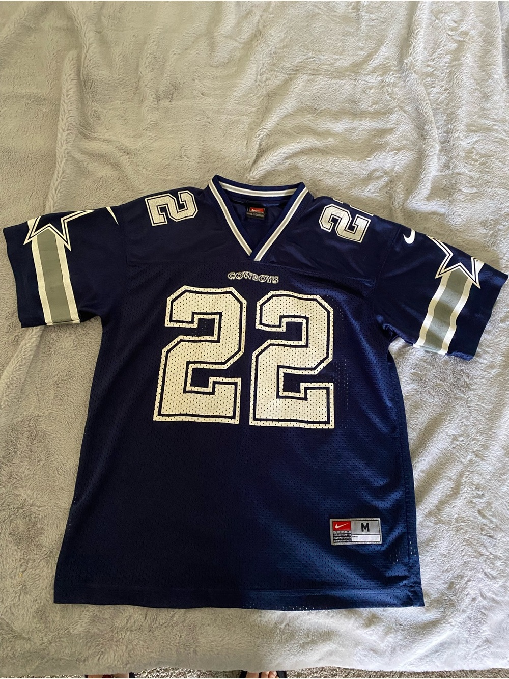 Nike Navy Kids #22 Football Jersey with White & Silver Accents